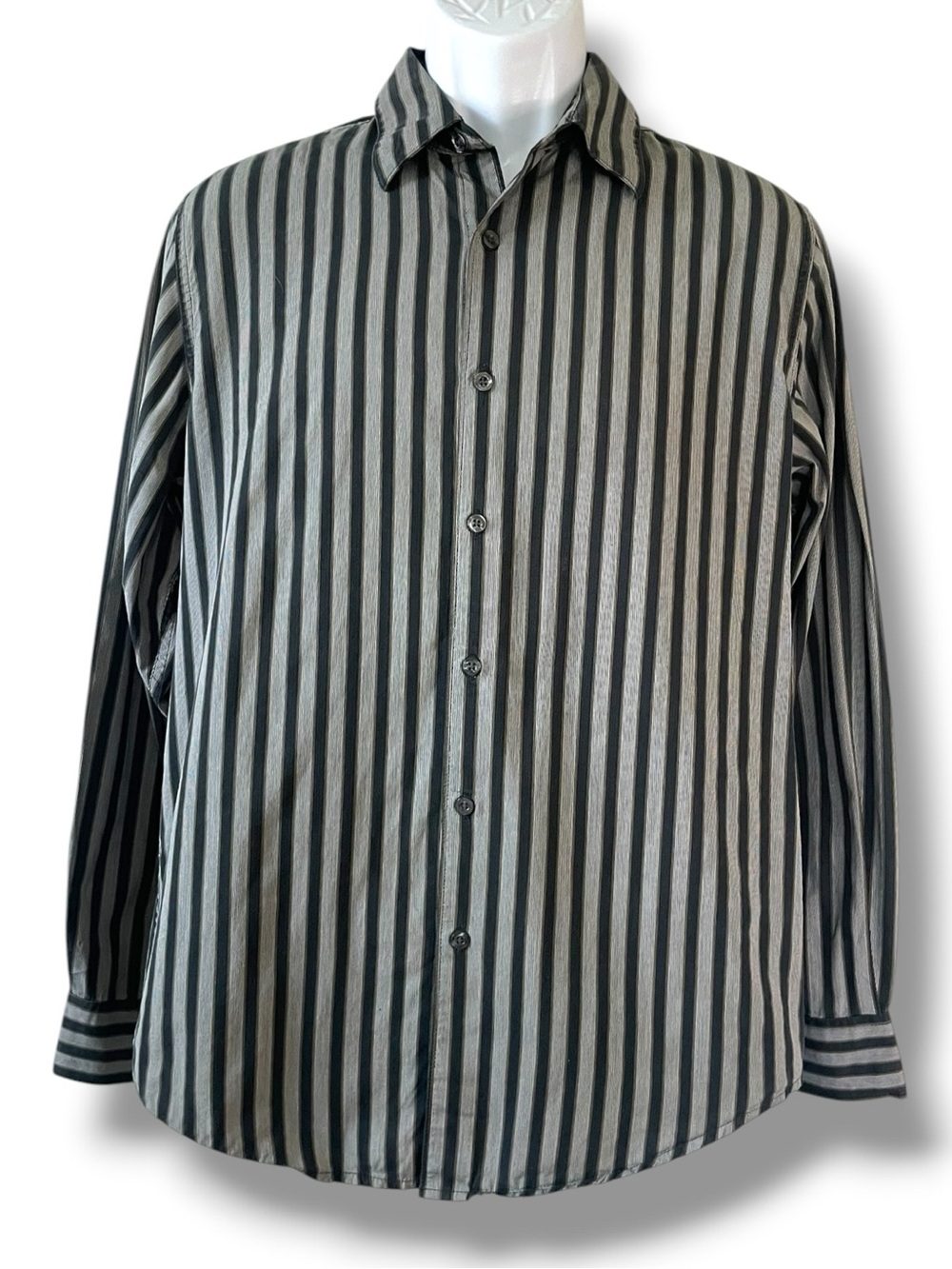 Structure Premium Woven Stripe Button Down Shirt Men’s Medium Gray Black Cotton